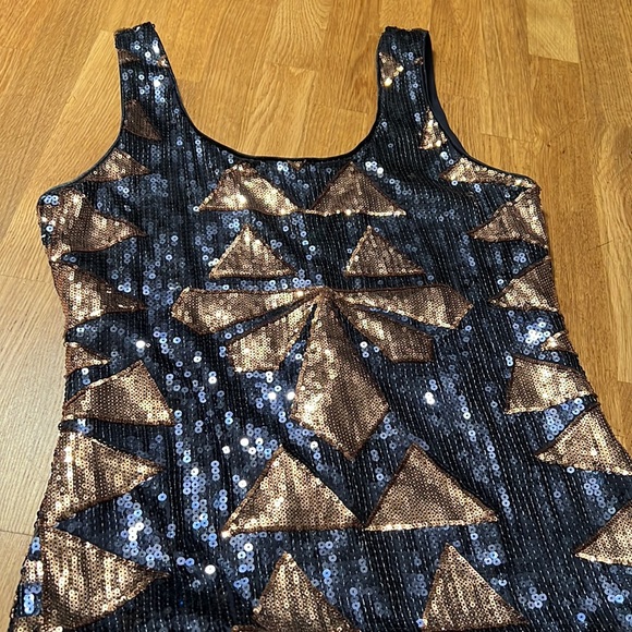 Charlotte Russe Sequin Blue and Gold Mini Dress LG - Picture 2 of 11